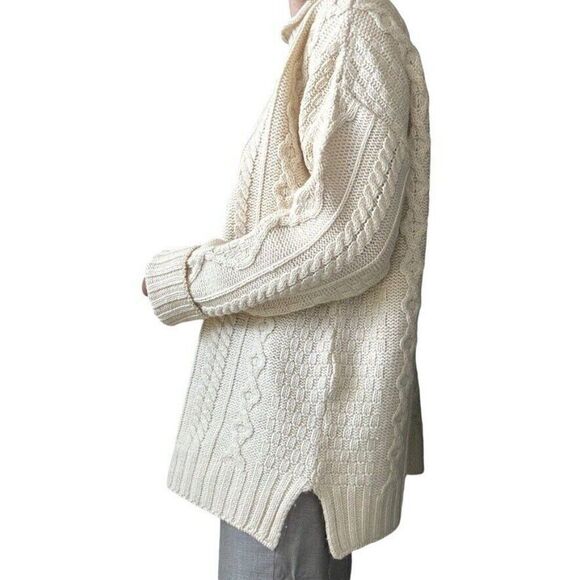 Aran Crafts Womens White 100% Merino Wool Cable Knit Fisherman Irish Sweater XXL - Picture 6 of 8